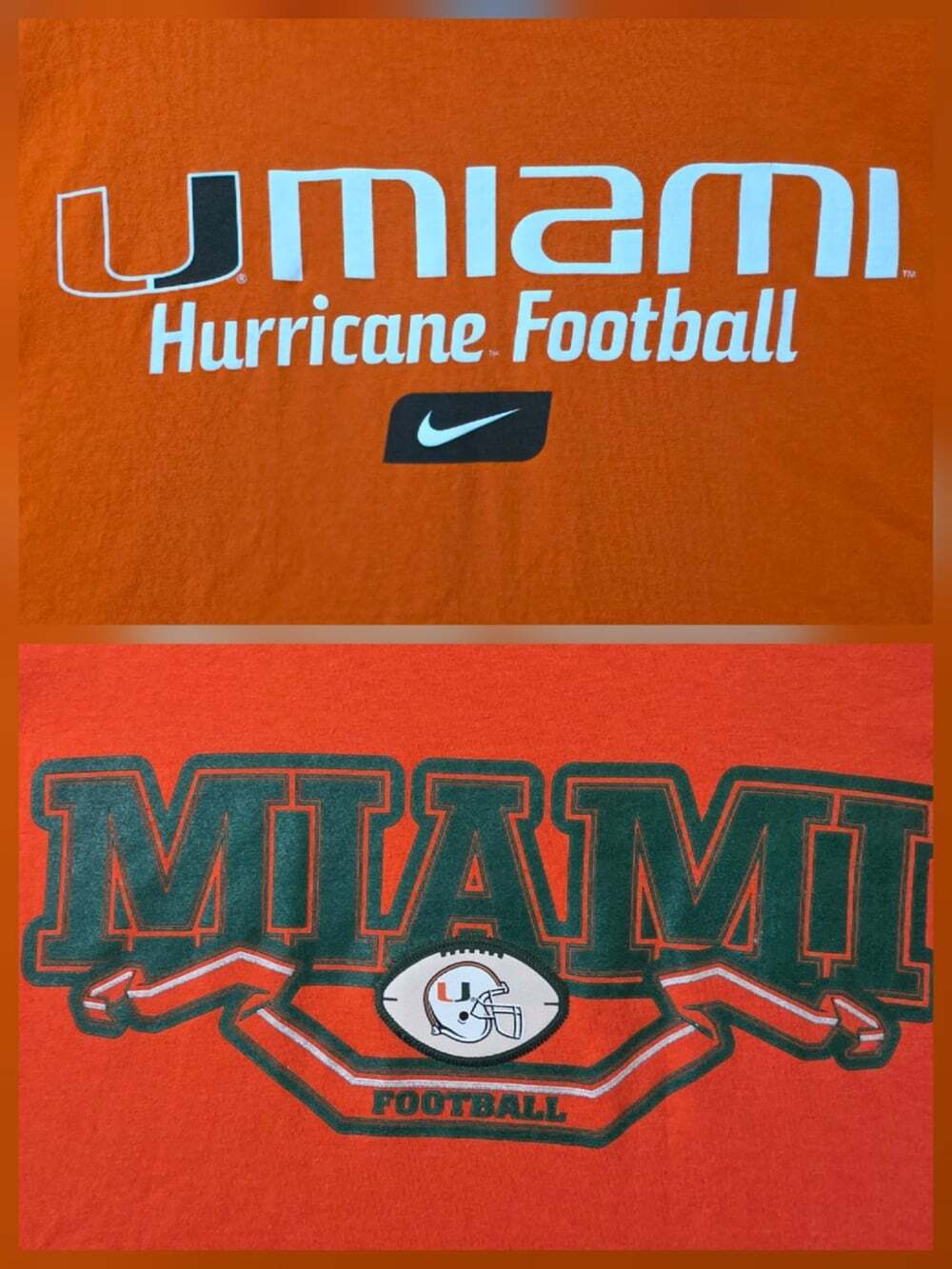 2 Nike Miami Hurricanes T-shirts 2XL Men's Orange Football NCAA XXL